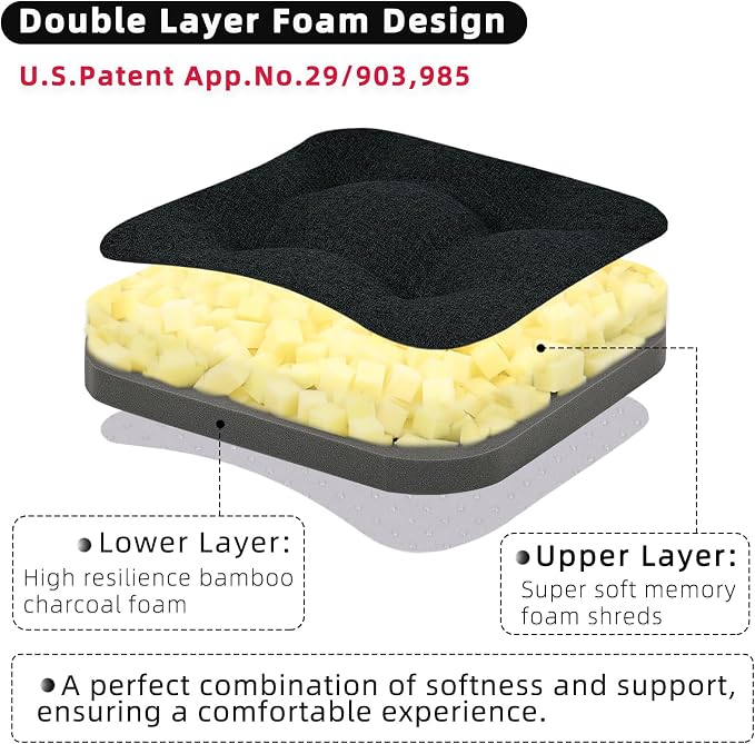 GOFORIT Chair Cushions Set of 2, Tufted Shredded Memory Foam Chair Pads - Image 2