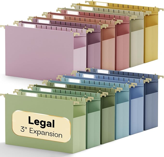 Plastic Hanging File Folders Legal Size, Heavy Duty 3" Expandable Legal Folders by NORDUN