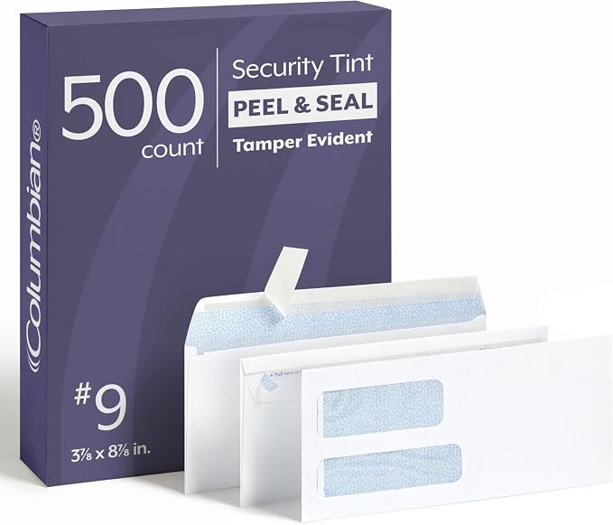 Columbian #9 Security Envelopes, Double Window, 3-7/8" x 8-7/8", Release & Seal by TOPSProducts