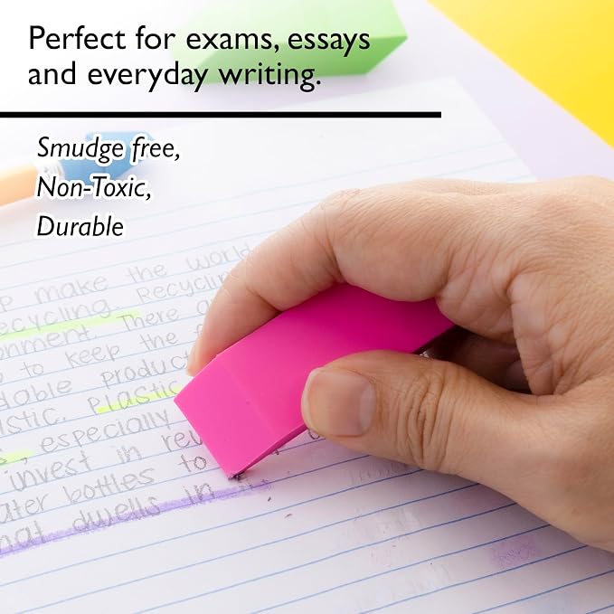 BAZIC Neon Bevel Eraser | soft latex-free, neon beveled block erasers, PVC-free - Image 4