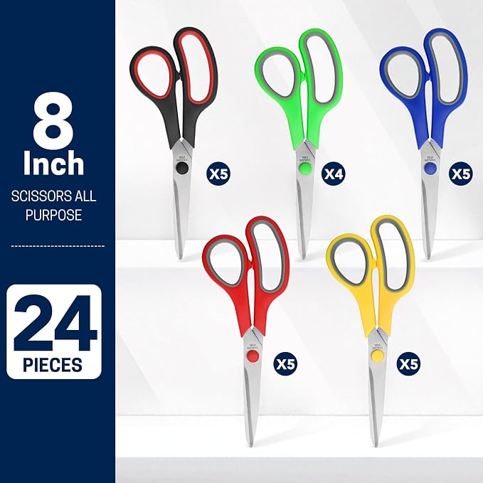 BURVAGY 24-Pack 8" All Purpose Heavy Duty Sharp Scissors Bulk - Image 3