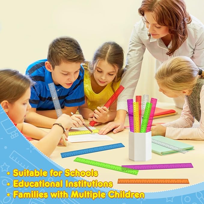 64 Pack Plastic Ruler 12 Inch in Bulk, Plastic Rulers in Assorted Colors - Image 7
