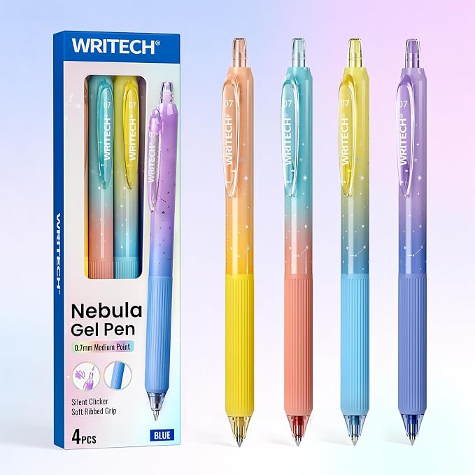 WRITECH Gel Pens Fine Point: Blue Ink 0.7mm Retractable 4ct Smooth Writing by WRITECH