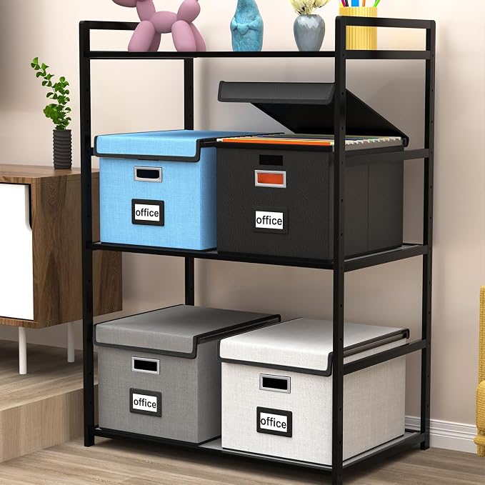File Organizer Boxes with Lids, Collapsible Faux Leather Hanging File Folder - Image 2