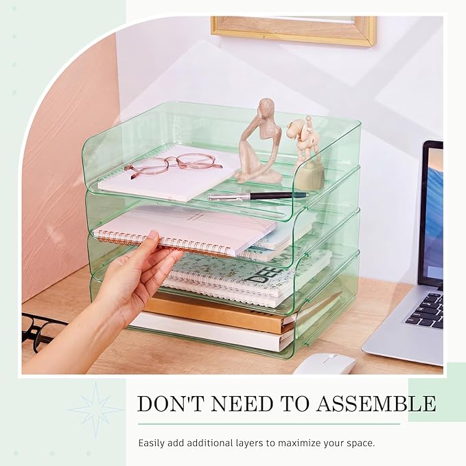 Harloon 4 Tier Clear Sage Green Acrylic Paper Organizer Letter Tray, Aesthetic - Image 4