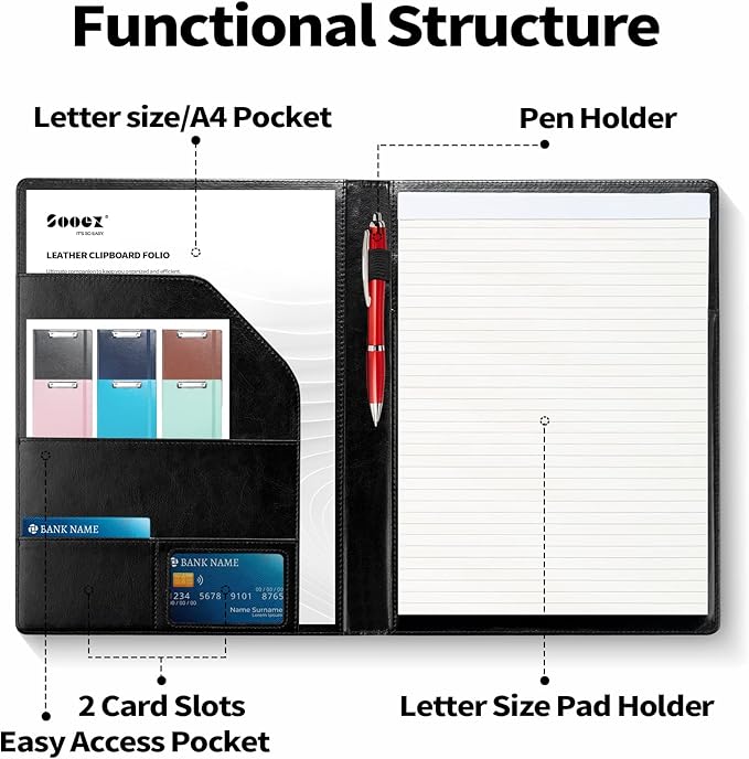 Sooez Premium PU Leather Padfolio Clipboard - Image 3