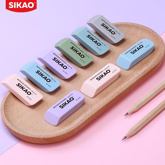 Morandi Erasers, 6 Pack Pencil Erasers | Aesthetic Pastel Beveled Rubber Erasers - Image 8