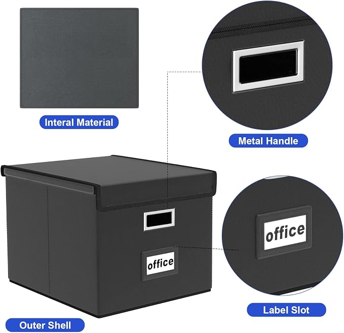 File Organizer Boxes with Lids, Collapsible Faux Leather Hanging File Folder - Image 4