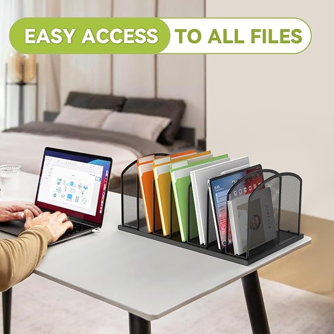 MINDEPOT Desk File Organizer 7 Sections Upright Mesh File Sorter Organizer - Image 6