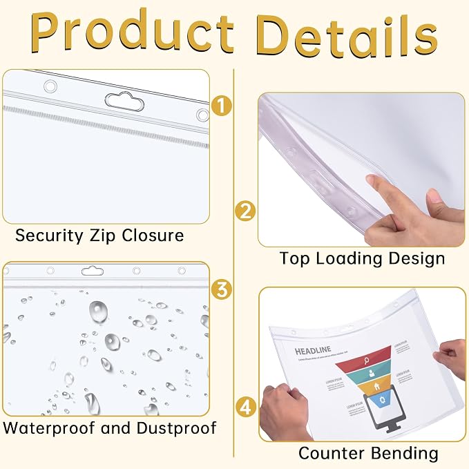 AKONEGE 12PCS Hard Sheet Protectors 8.5 x 11 Waterproof Resealable Zip Page - Image 4