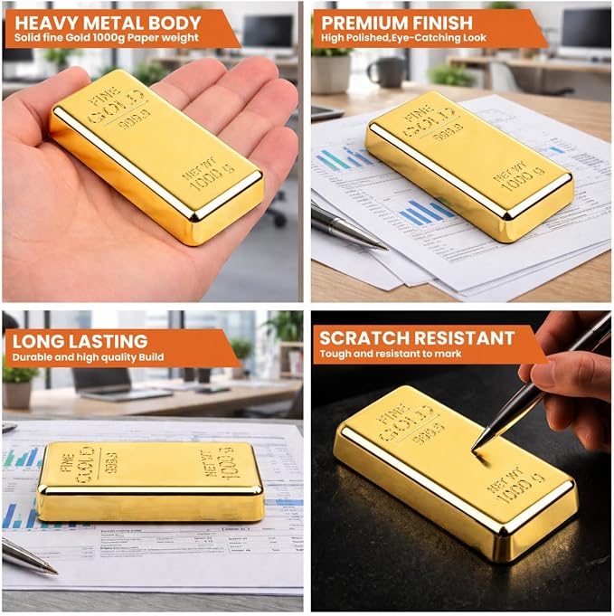 ZAHEPA Gold Bar Paperweight Pack of 1, Realistic Fake Gold Bars Desk Decor | - Image 7