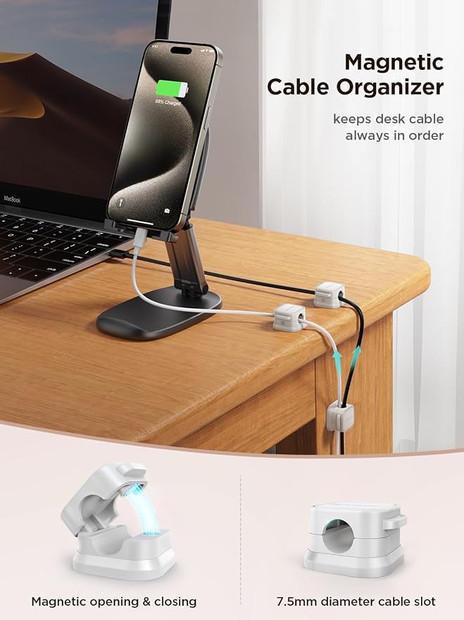 6 Pack Magnetic Cable Clips Cord Holder, Under Desk Cable Management, JOYROOM - Image 2