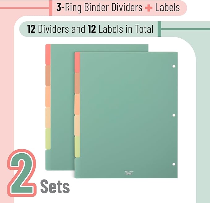 Mr. Pen- Dividers for 3 Ring Binder, 2 Sets, 6 Pack/Set, Binder Dividers - Image 2
