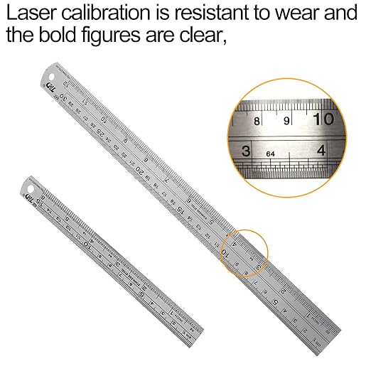YouOKLight Metal Ruler Set, Stainless Steel 6 Inch and 12 Inch Rulers - Image 3