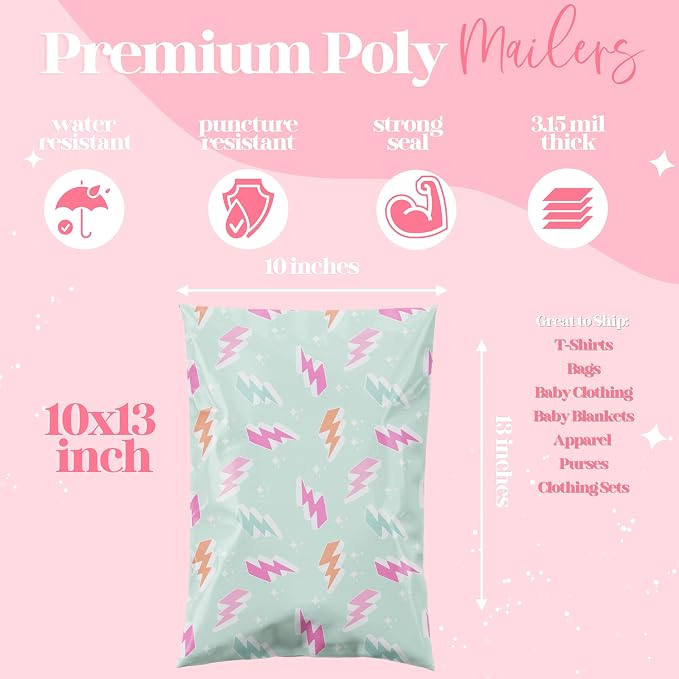 Pretty Package Store Designer Poly Mailers, Lightning Bolt, 100 Pack | Heavy - Image 4