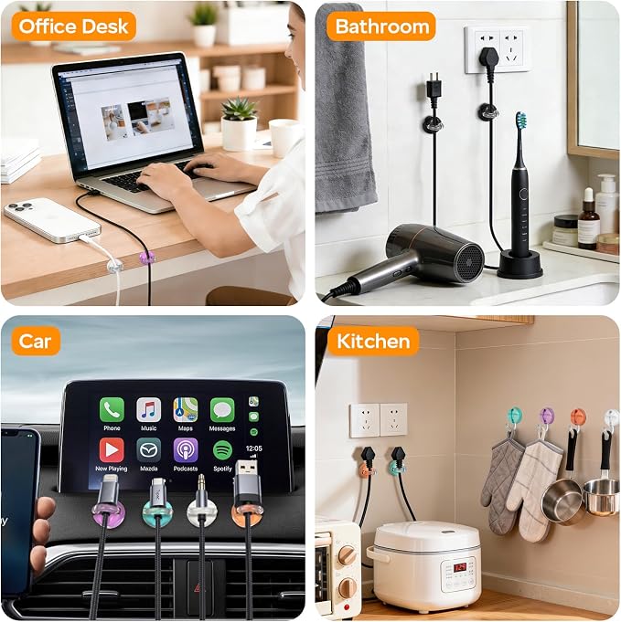 Magnetic Cable Clips, 8 Pack 360° Rotatable Cord Organizer, No-Residue Adhesive - Image 7