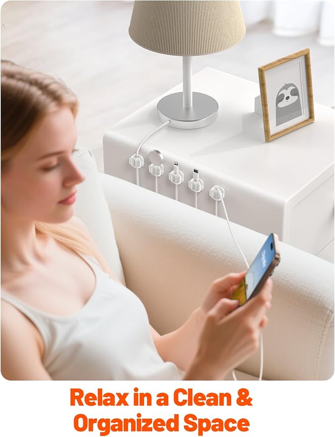 Cable Clips, 8 Pack Cord Holder Cord Organizer Spring Cord Clips Phone Charger - Image 9
