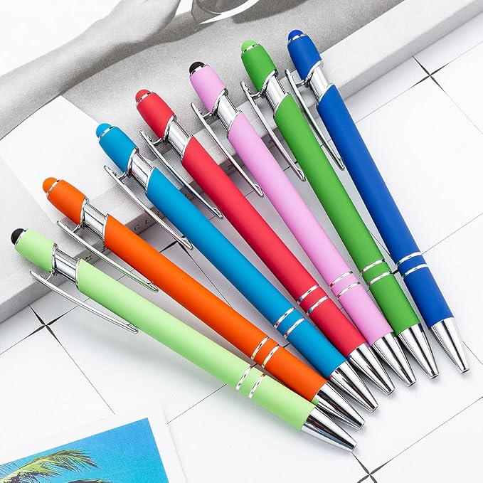 PASISIBICK 8 Pieces Ballpoint Pens 2-in-1 Stylus Retractable Metal Stylus Pen - Image 4