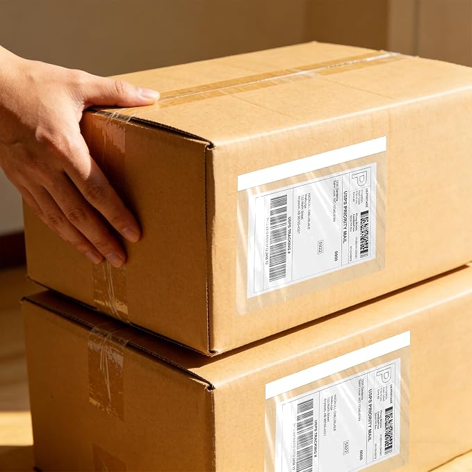 7.5" x 5.5" Shipping Label Sleeves, SJPACK Clear Adhesive Top Loading Packing - Image 6