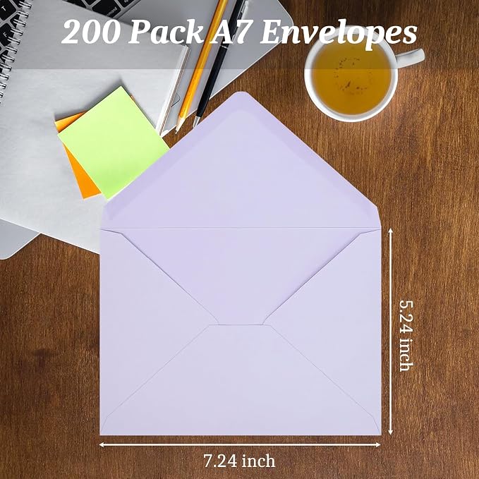 200 Pack A7 Envelopes, Light Purple Greeting Card Envelopes Self Seal, 5.24 x - Image 3