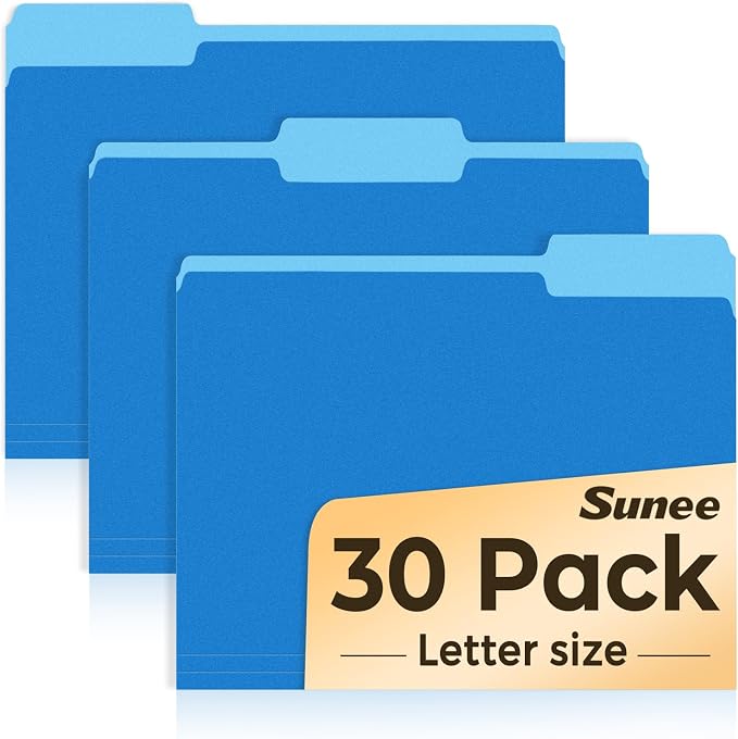 SUNEE File Folders, 30 Pack Manilla Folders 8.5 x 11, Colored File Folders Home by SUNEE