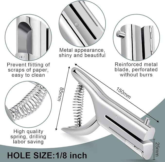 Chumia 1 Pcs Heavy Duty Hole Punch 2" Long Reach 1/8 Inch Paper Single One Hole - Image 2