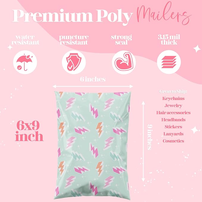 Pretty Package Store Designer Poly Mailers, Lightning Bolt, 100 Pack | Heavy - Image 3
