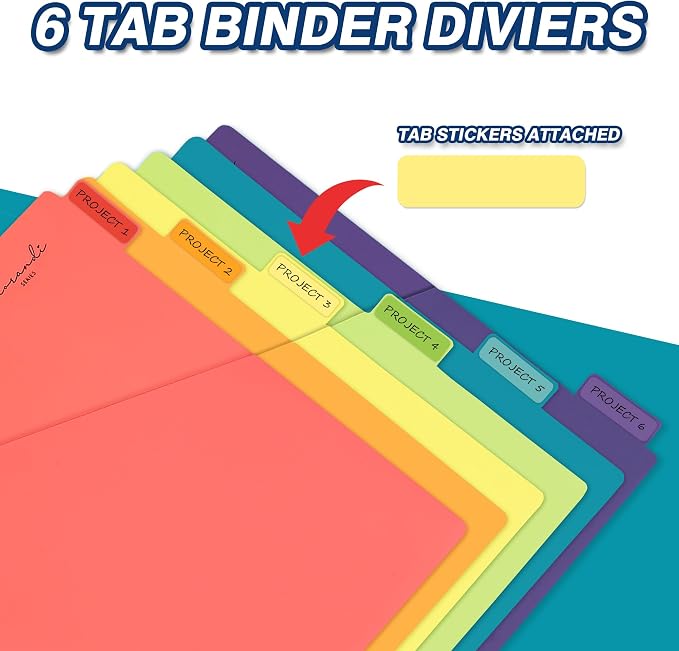 H4D 6-Tab Plastic Binder Dividers, 2 Pockets, Primary Colors, 1 Set | Made of - Image 3