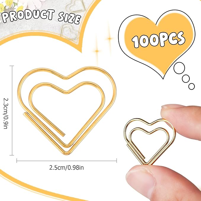 Adullpony Cute Metal Heart Paper Clips: Love Shape Gold Binder Paperclips Mini - Image 2