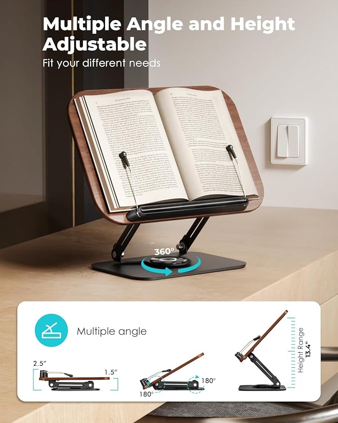 Viozon Book Stand for Reading, Book Holder, Height&Angle Adjustable, 360° - Image 4