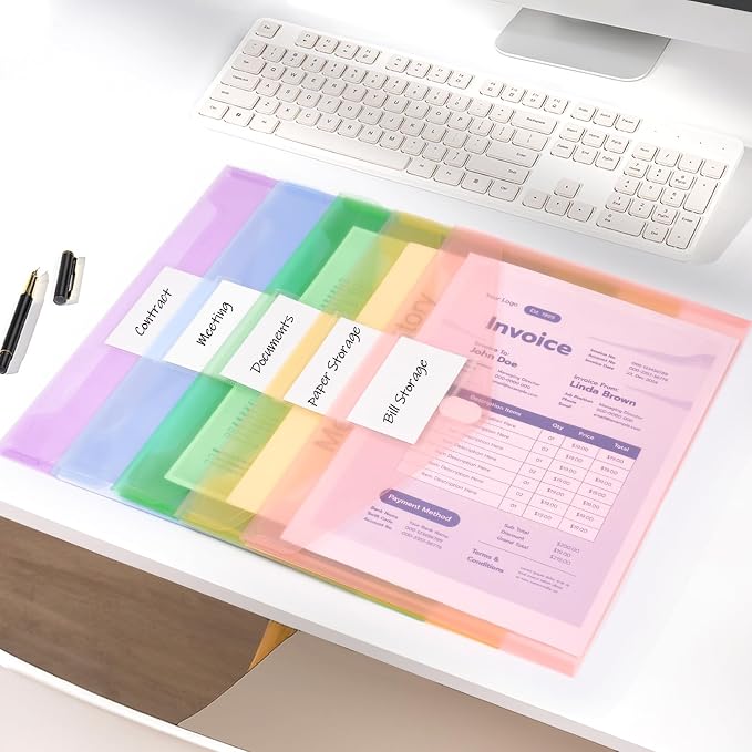 Sooez 24 Packs Plastic Envelopes Plastic File Folders, Fresh Colors - Image 5