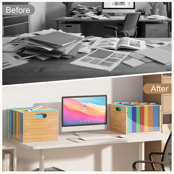 Sbanmao 3 Pack Hanging File Organizer, Acrylic File Box Organizer, Bamboo File - Image 8