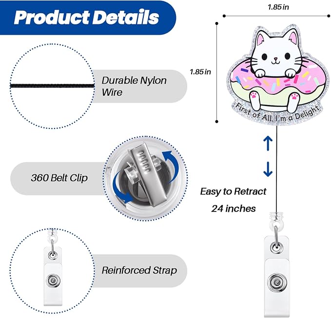 First of All, I'm a Delight Funny Badge Reel, Cute Cat Retractable ID Card - Image 4