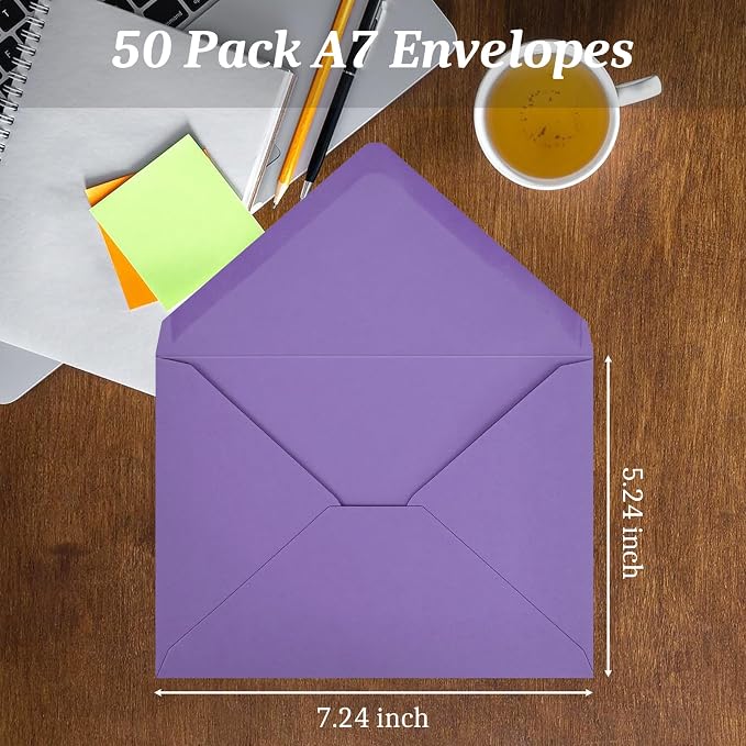 50 Pack A7 Envelopes, Dark Purple Greeting Card Envelopes Self Seal, 5.24 x - Image 3