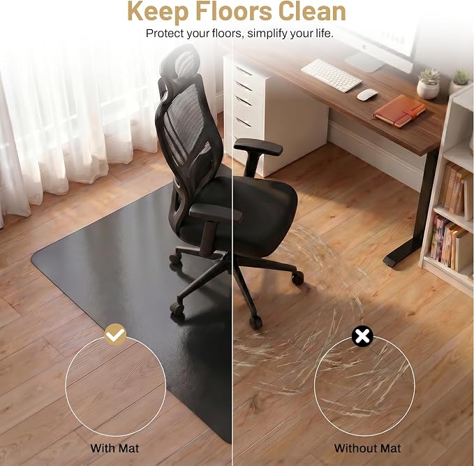 Black Office Chair Mat for Hardwood Floors 48" x 60", Heavy Duty Floor - Image 3