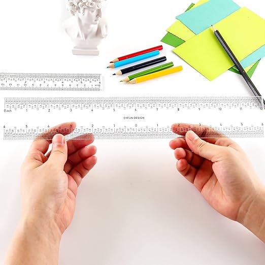 3PCS 6''/12 '' Acrylic Clear Edge Rulers T-Square Ruler, inches and Metric - Image 6