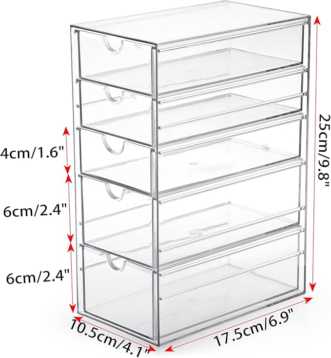 Hipiwe 5-Drawers Plastic Storage Organizer, Cosmetic Hair Tie Container - Image 3