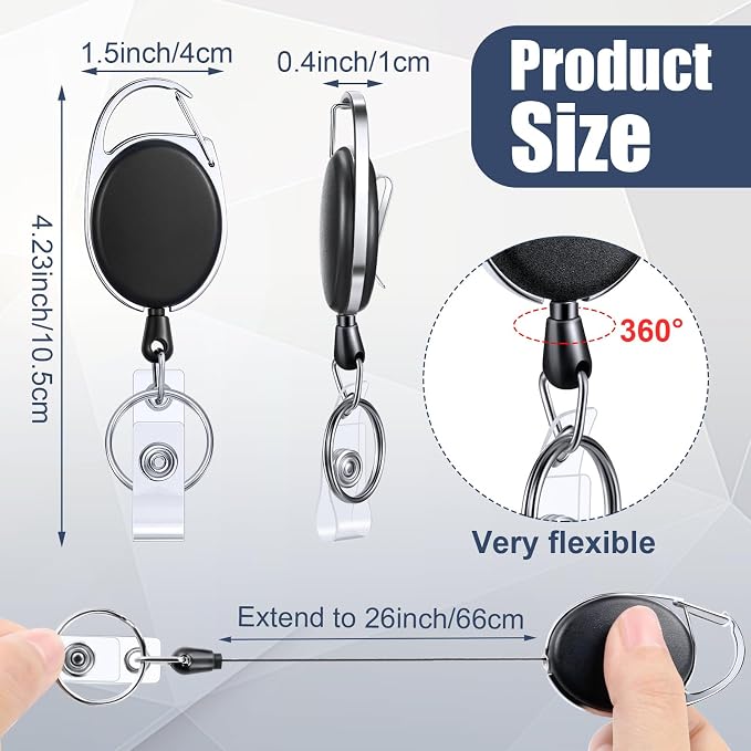 Laumoi Retractable ID Badge Holder Name ID Badge Reel Clips Keychain - Image 2