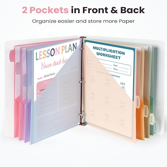 Sooez 16 Count Dividers with 2 Pockets, 8 Tabs Binder Dividers - Image 3