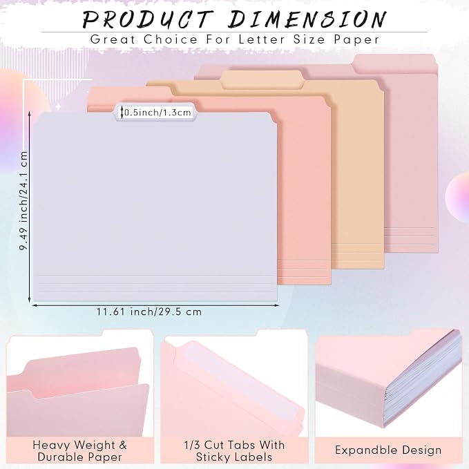 96 Pcs File Folders 9.5x11.6 Inch Manilla Folders Letter Size - Image 2