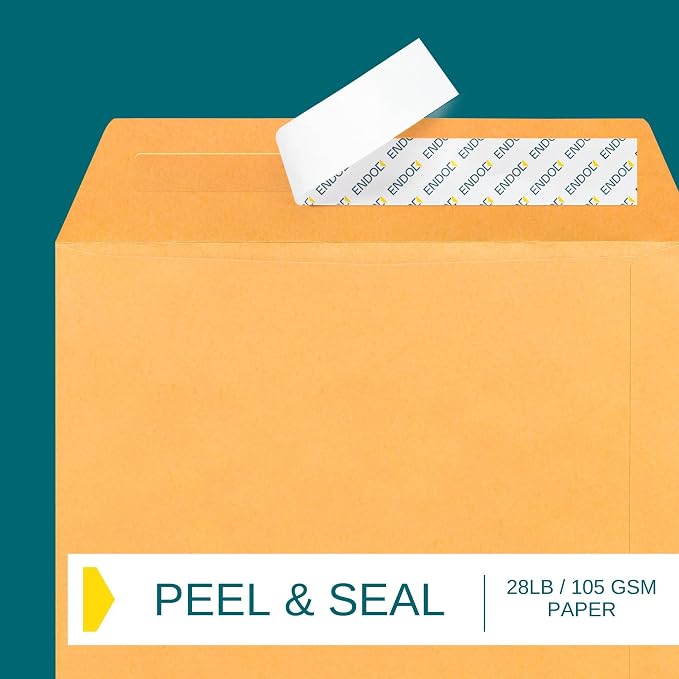 10x13 Brown Kraft Open End Envelopes Peel & Seal, 100 Pack, Self Seal Mailing - Image 4