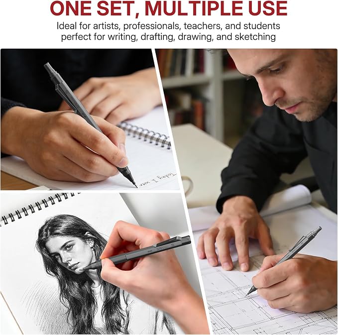 WUO 0.5mm Mechanical Pencil Set, 3 Grey Metal Drafting Pencils - Image 8