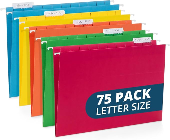 Blue Summit 75 Pack Colored Hanging File Folders Letter Size No Expansion by BlueSummitSupplies