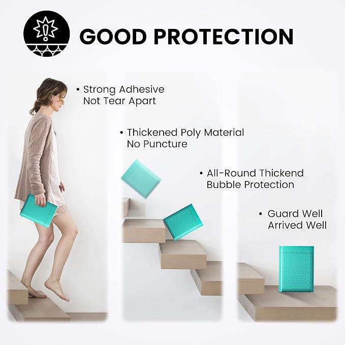 Fuxury Bubble Mailers 6x10" 100 Pack Teal Padded Envelopes Usable Size 6x9" - Image 5