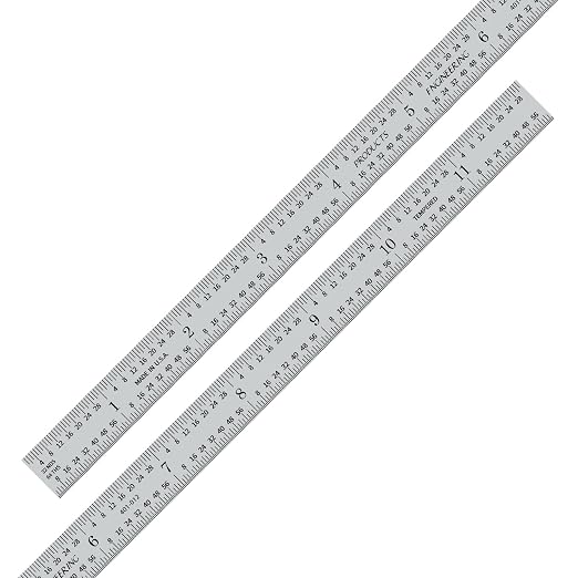 PEC Tools Steel Rule, 12 Inch, 4R Satin Chrome Finish, Made in USA by PECTools