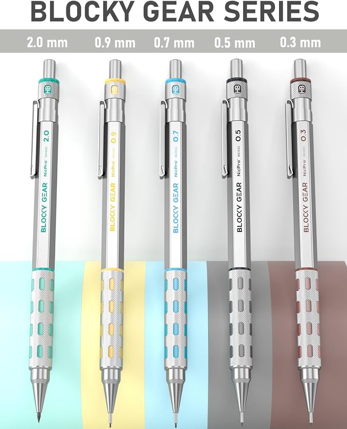 Nicpro 36PCS Blocky Gear Mechanical Pencil Set, Art Drawing Pencils 0.3 0.5 0.7 - Image 5