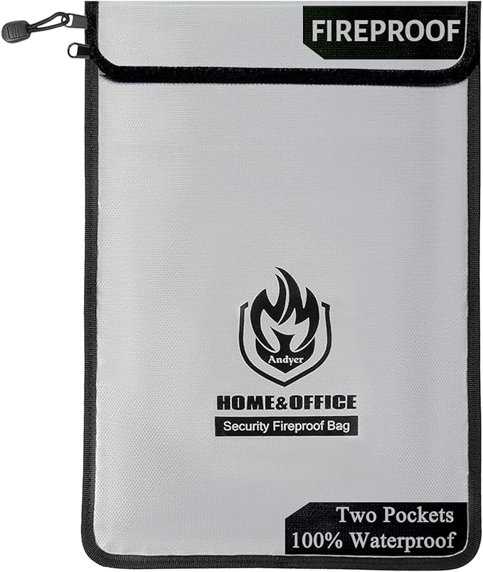 Upgraded Two Pockets Fireproof Document Bag, andyer 15”x 11”Waterproof by Andyer