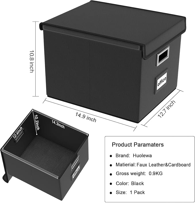 File Organizer Box with Lid, Collapsible Faux Leather Hanging File Folder Box - Image 7
