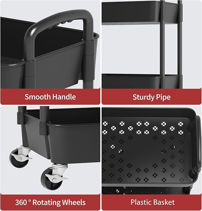 Sywhitta 3-Tier Plastic Rolling Utility Cart - Image 7