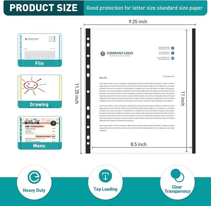 Sheet Protectors, PANDRI 200 Pack Color Heavy Duty Plastic Page Protectors - Image 2